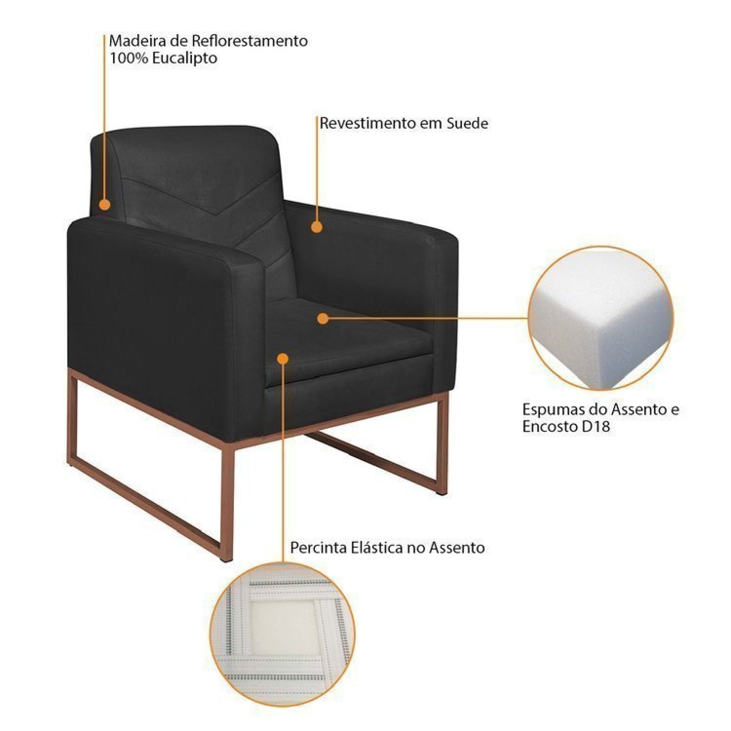Kit 2 Poltronas Suede Base de Ferro Bali - 7