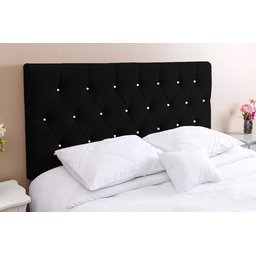 Cabeceira Casal 138 - Bello Box - Estilo Capitonê Suede Preto Com Strass - 1