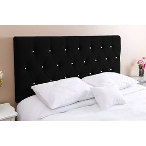 Cabeceira Casal 138 - Bello Box - Estilo Capitonê Suede Preto Com Strass