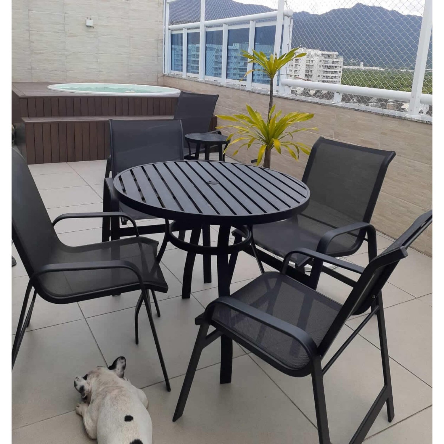 Jogo de Mesa Ripado e 4 Cadeiras de Alumínio E Tela Para Piscina ...