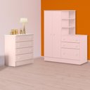 Ver imagem 1 de Conjunto Guarda Roupa C/ Cômoda e Cômoda 4 Gavetas Rosa