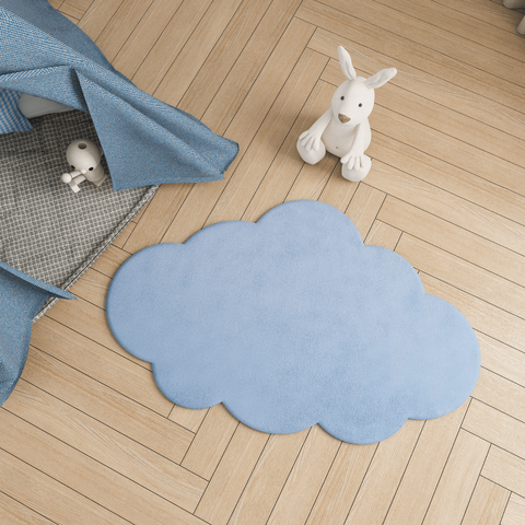 Tapete Quarto Infantil Formato Nuvem Azul Antialérgico e Antiderrapante