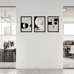 Tríptico - Quadros Decorativos Abstrato Geométrico Grande:Preto - 3
