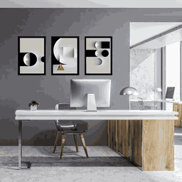 Tríptico - Quadros Decorativos Abstrato Geométrico Grande:Preto - 2