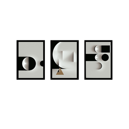 Tríptico - Quadros Decorativos Abstrato Geométrico Grande:Preto - 1