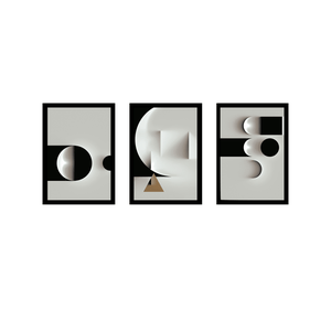 Tríptico - Quadros Decorativos Abstrato Geométrico Grande:Preto