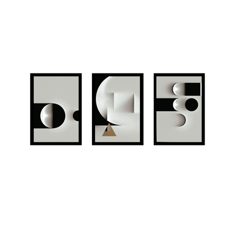 Tríptico - Quadros Decorativos Abstrato Geométrico Grande:Preto