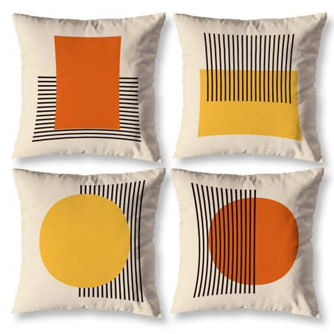 Kit 4 Almofadas Cheias 40cm X 40cm Decorativas Estampadas Digital Sala Sofá Quarto Listras Geo