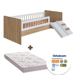 Cama Solteiro Montessoriana com Colchão Ortobom Aveiro Branco Shop Jm - 2