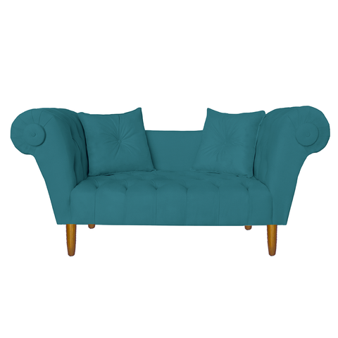 Namoradeira Recamier Sofá Decorativo 02 Lugares Dubai Suede Azul Turquesa - Incasa Decor