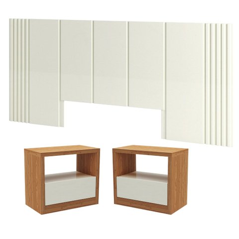 Kit Quarto Cabeceira King com 2 Mesas de Cabeceira Mdf Off White Dalla Costa