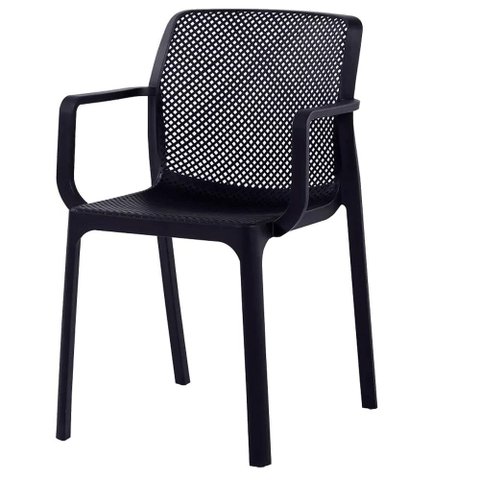 Kit 4 Cadeiras com Braços Empilhavel Inmetro Sardenha Vega Fratini Polipropileno Preto