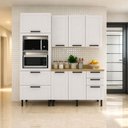 Ver imagem 1 de Cozinha Compacta Americana Grazi 6 Portas 5 Gavetas com Tampo Branco/Carvalho Tropical - Tecno Mobil