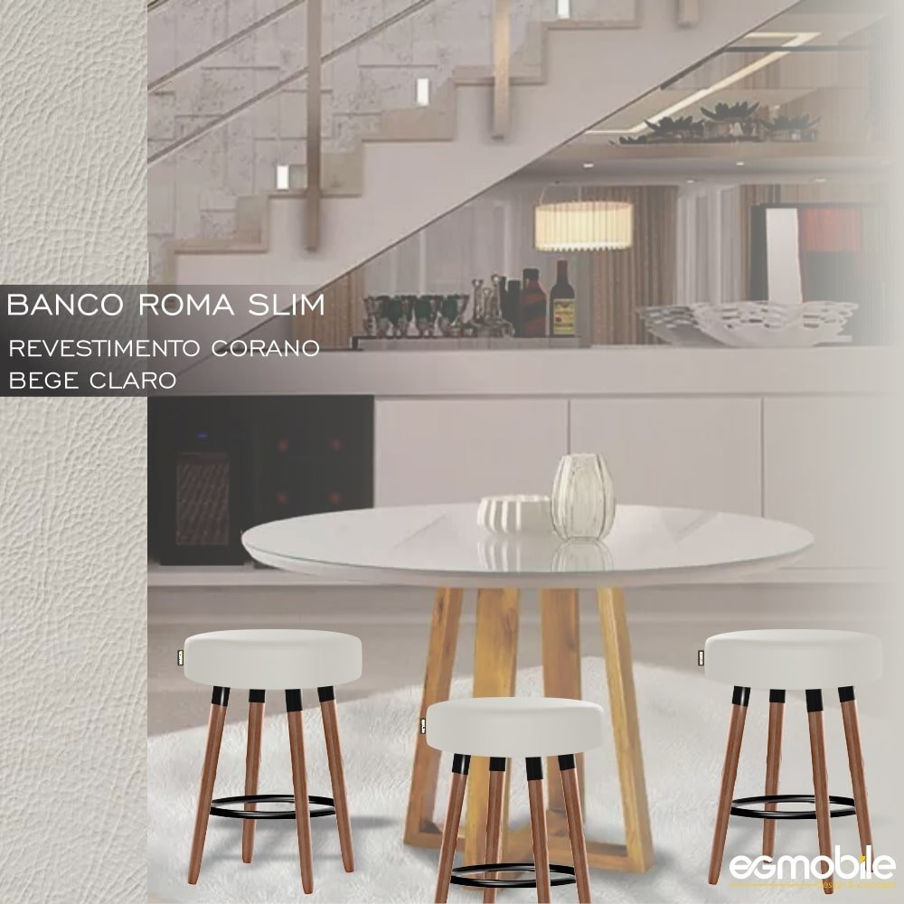 Kit 2 Bancos para Cozinha Roma Slim Redondo 50 Cm Egmobile Bege - 2