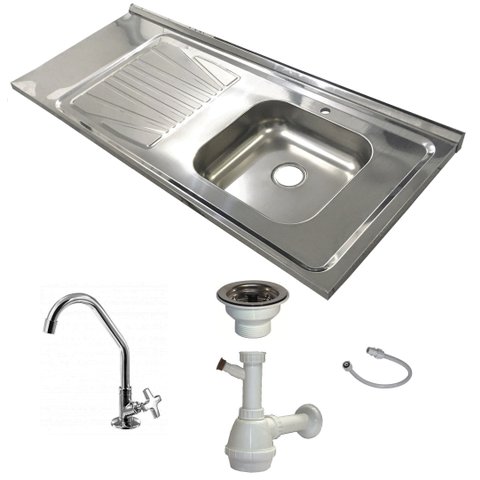 Pia Inox Fabrinox PSD1200E 120x52cm, cuba direita, kit completo