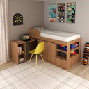 Ver imagem 1 de Cama Infantil com Escrivaninha Armário e Gavetas Multifuncional Amêndoa - Tecno Mobili