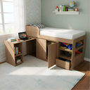 Ver imagem 4 de Cama Infantil com Escrivaninha Armário e Gavetas Multifuncional Amêndoa - Tecno Mobili