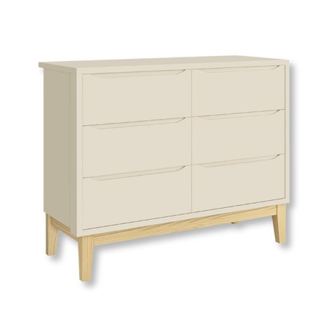 Cômoda Infantil 6 Gavetas Classic Pés Madeira Natural:areia