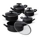 Ver imagem 1 de Jogo De Panelas 5 Peças Antiaderente Teflon Tampa De Vidro Tamanhos 16cm 18cm 20cm 22cm e 24cm