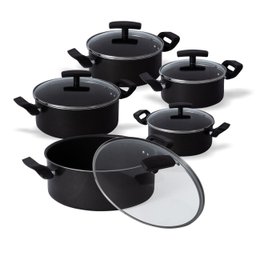 Jogo De Panelas 5 Peças Antiaderente Teflon Tampa De Vidro Tamanhos 16cm 18cm 20cm 22cm e 24cm - 1