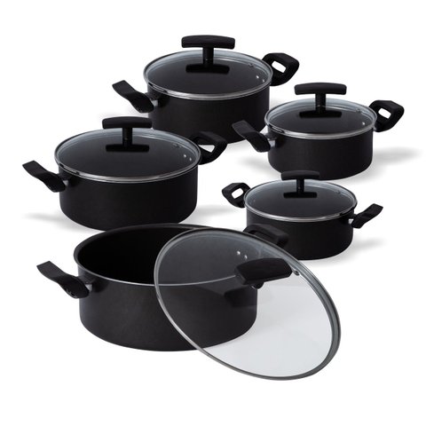 Jogo De Panelas 5 Peças Antiaderente Teflon Tampa De Vidro Tamanhos 16cm 18cm 20cm 22cm e 24cm