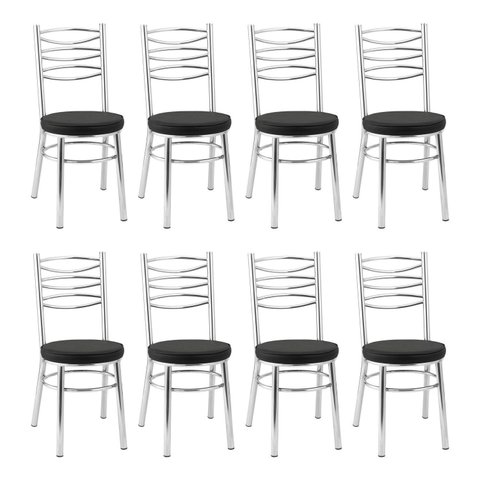 Conjunto 8 Cadeiras para Sala de Jantar Debrum Cromado/Preto