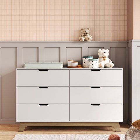 Cômoda para Quarto Infantil 6 Gavetas 100% MDF Alice Branco/Freijó