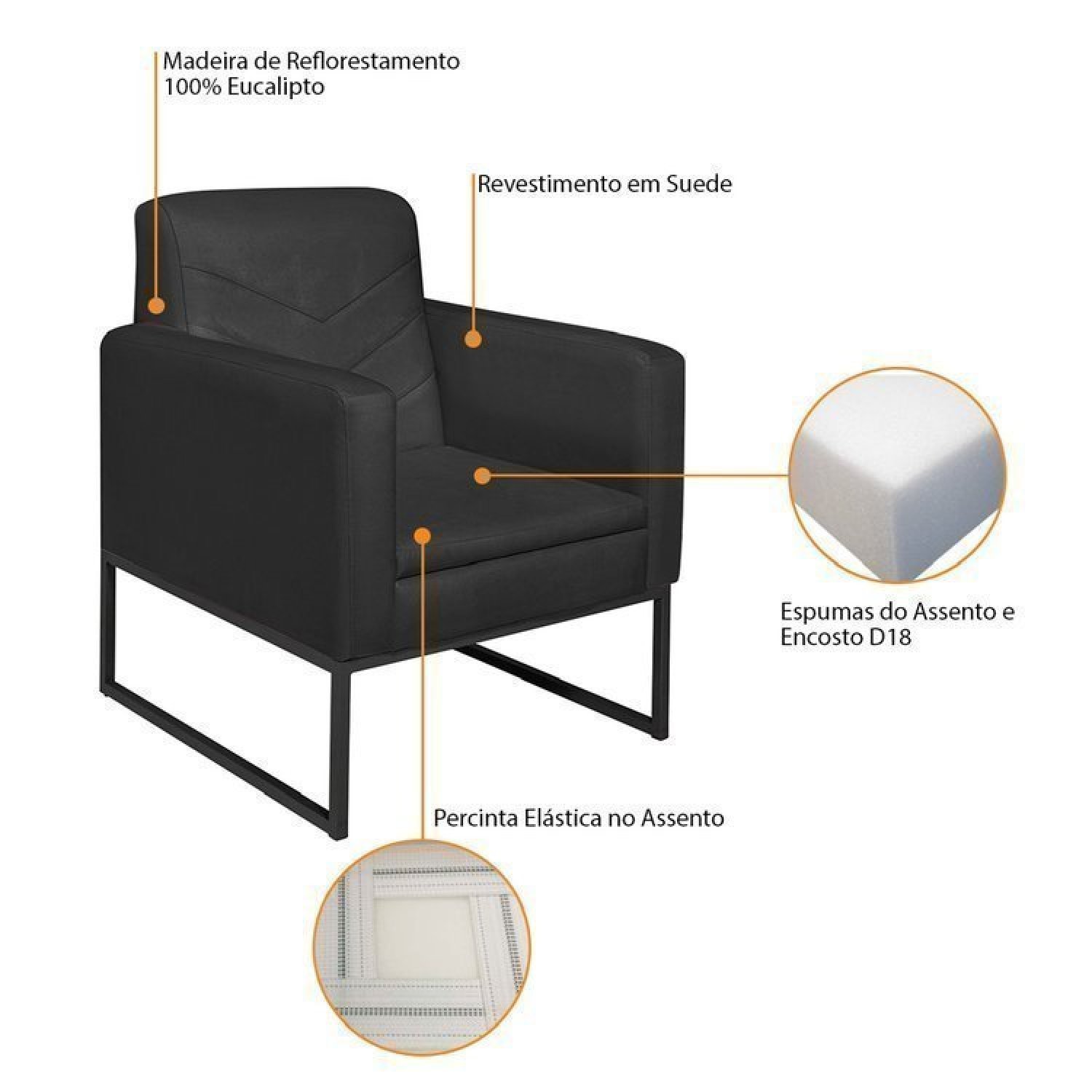 Kit 2 Poltronas Suede Base de Ferro Bali - 7