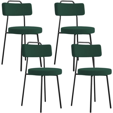 Kit 04 Cadeiras Decorativas Estofada Para Sala De Jantar Barcelona L02 Bouclê Verde - Lyam Decor