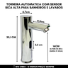 Torneira Automática Sensor para Banheiros Lavabos Bica Baixa - 3