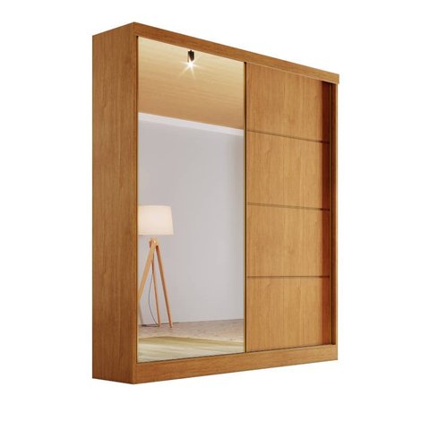 Guarda-roupa solteiro espelho 1,80m 100%MDF - Veneza-Nature - Bianchi Móveis