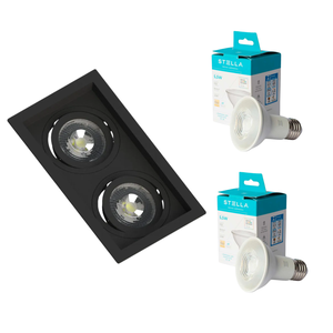 Kit 6 Spot Embutir Par20 Duplo Recuado Save Energy + Lâmpada 5.5w Stella Cor:preto;cor da Lâmpada:br