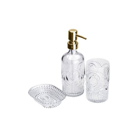 Conjunto 3 Pçs para Banheiro de Vidro Pierre Dourado Lyor 7056