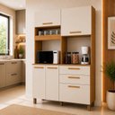 Ver imagem 1 de Armário de Cozinha 5 Portas e 2 Gavetas 100% MDF Viena Yescasa Branco/Cinamomo/Off White