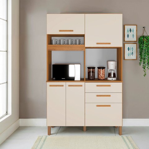 Armário de Cozinha 5 Portas e 2 Gavetas 100% MDF Viena Yescasa Branco/Cinamomo/Off White
