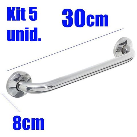 Kit 5 Barras Alça de Apoio Banheiro Inox 30 cm Idoso Acessibilidade
