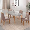 Ver imagem 1 de Mesa de Jantar Copper 120cm Tampo Mdf 4 Cadeiras Moderna Linho Capuccino/off/nat/serig. Off