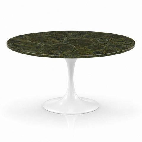 Mesa de Jantar Saarinen Redonda 150 cm Tampo Mármore Verde Vitória Régia Base Laca Branca