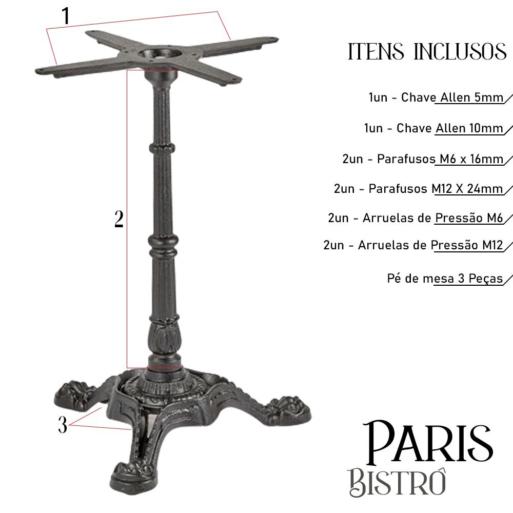 Pé de Mesa Paris Bistrô - Ferro Fundido - 72cm - 4