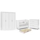 Ver imagem 1 de Dormitório Tutto New 4 Portas, Cômoda 4 Gavetas e Berço Branco Soft com Colchão D18 - Matic Móveis