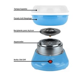 Maquina de Algodão Doce Elétrica Portatil Mini 110v Azul - 5