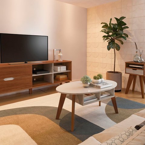 Mesa de Centro Diva 2 Nichos - Off White/cedro