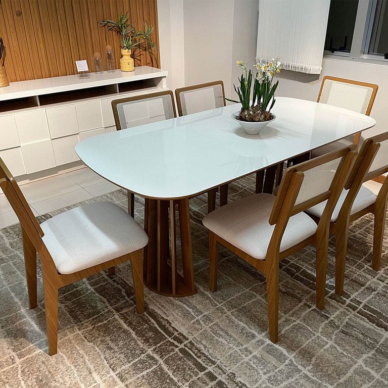 Conjunto de Jantar 6 Lugares Mesa 1,80m em Mdf e Base Ripada Conjunto de Jantar 6 Lugares Mesa 1,80m em Mdf e Base Ripada