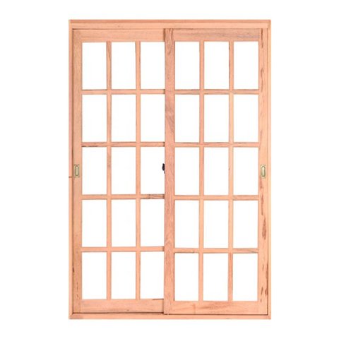 Porta Balcão de Correr de Madeira Eucalipto Quadriculada 2 Folhas Reto Bat.12 Cm Esel-216ax200l