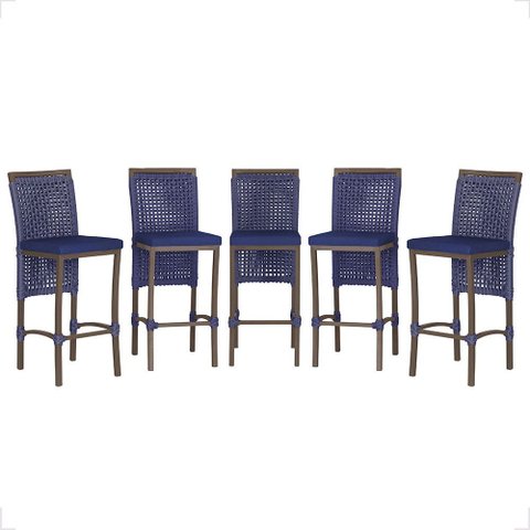 5 Banqueta em Alumínio Roma Marrom Corda Náutica Tecido 10