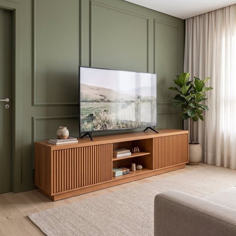 Rack para TV até 85 Polegadas 100% MDF 2 Portas 220cm com Ripado