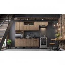 Cozinha 10 Portas com Paneleiro Armário Aéreo e Balcão com Tampo Acácia Itatiaia - 5 Cozinha 10 Portas com Paneleiro Armário Aéreo e Balcão com Tampo Acácia Itatiaia - 5