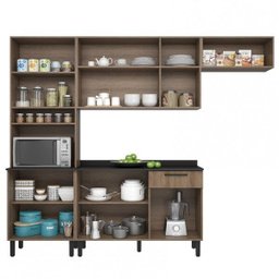 Cozinha 10 Portas com Paneleiro Armário Aéreo e Balcão com Tampo Acácia Itatiaia - 4 Cozinha 10 Portas com Paneleiro Armário Aéreo e Balcão com Tampo Acácia Itatiaia - 4