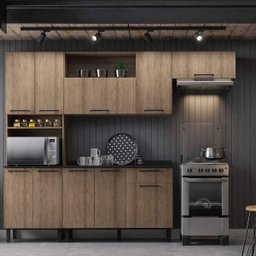 Cozinha 10 Portas com Paneleiro Armário Aéreo e Balcão com Tampo Acácia Itatiaia - 1 Cozinha 10 Portas com Paneleiro Armário Aéreo e Balcão com Tampo Acácia Itatiaia - 1