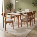 Ver imagem 1 de Mesa Jantar Retangular 1,60m x 0,90m Pés Retrô com 6 Cadeiras Assento e Encosto Estofado 100% MDF